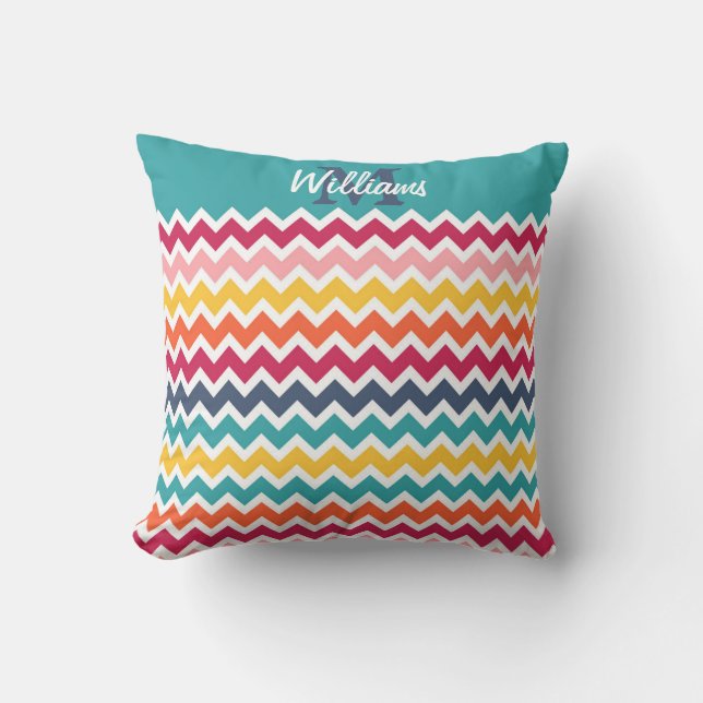 Cool trendy colourful custom Monogram chevron Cushion (Front)