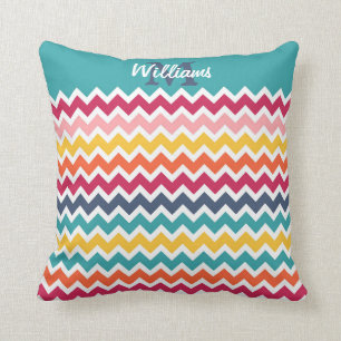 Cool trendy colourful custom Monogram chevron Cushion