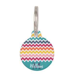 Cool trendy colourful custom Monogram chevron Pet Tag