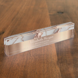 Cool Trendy Copper Glitter Marble Nameplate