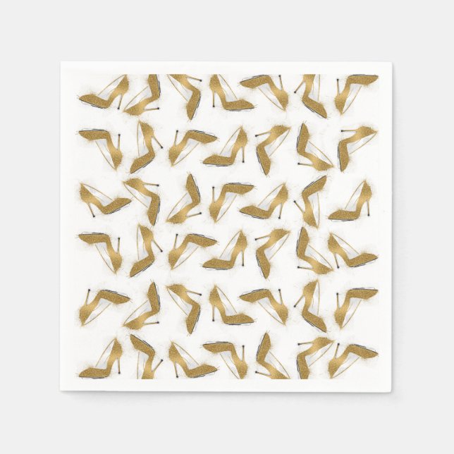 Cool trendy faux gold glitter high heel shoes napkin (Front)