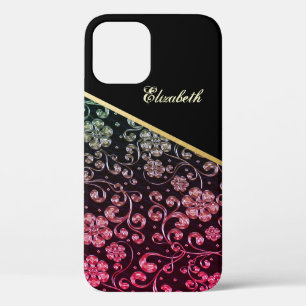 Cool Trendy Gold Black Flowers-Personalised  iPhone 12 Case