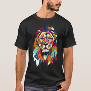 Cool Trendy Lion Geometric African Animal Leo Cat T-Shirt