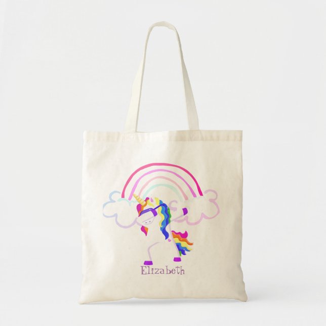 Cool Trendy Magical Unicorn, Rainbow Tote Bag (Front)