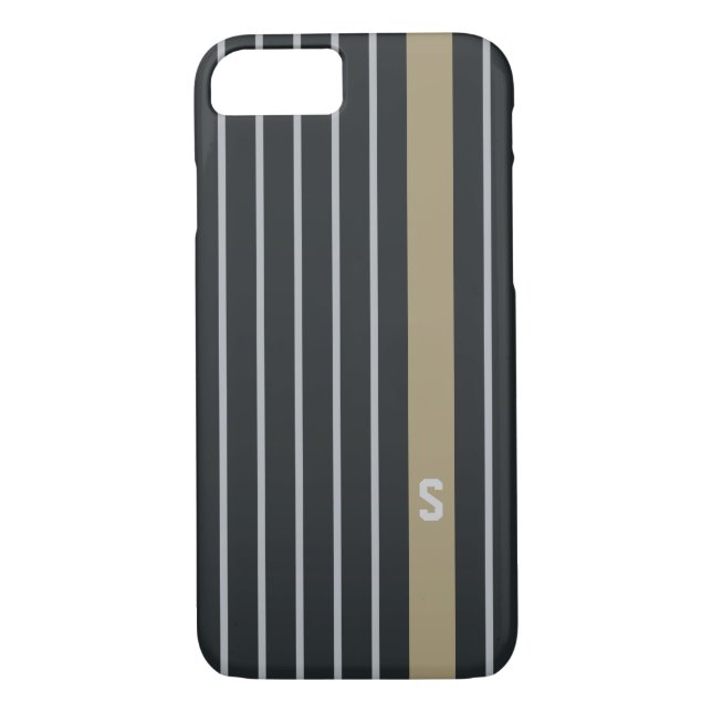 Cool trendy masculine black grey stripes monogram Case-Mate iPhone case (Back)