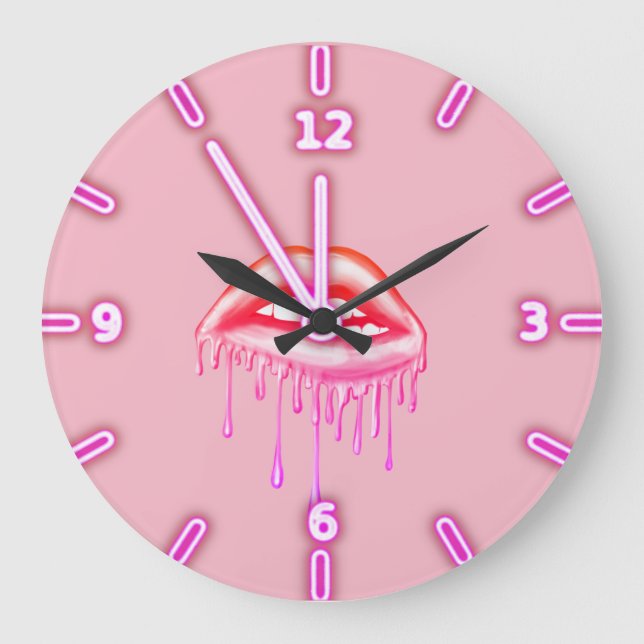 Cool Trendy  Metallic Dripping Lips Large Clock (Front)