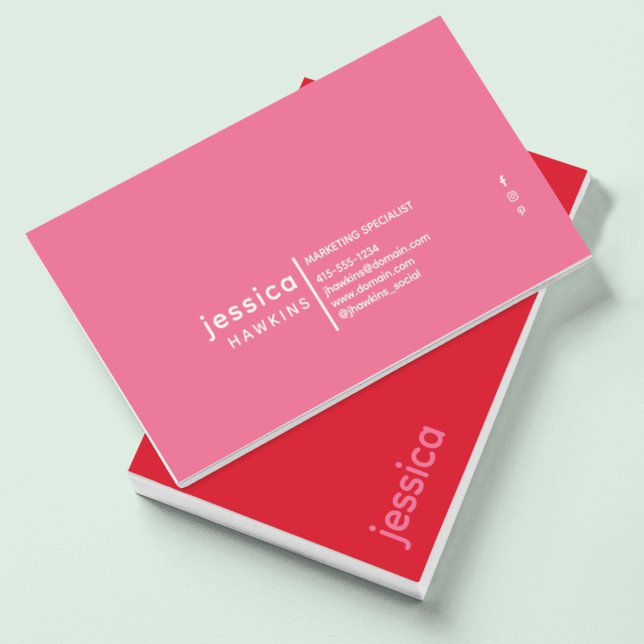 Cool Trendy Modern Cherry Red & Bubblegum Pink Business Card (Creator Uploaded)