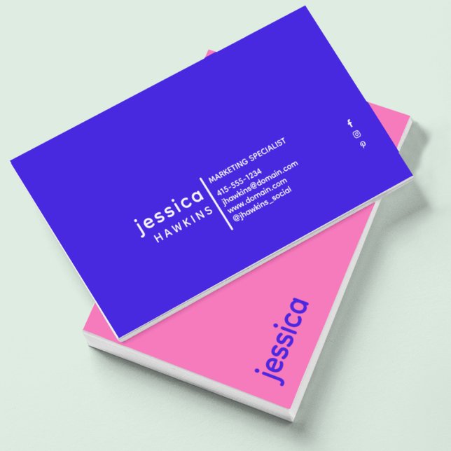 Cool Trendy Modern Electric Blue & Hot Pink Business Card (Creator Uploaded)