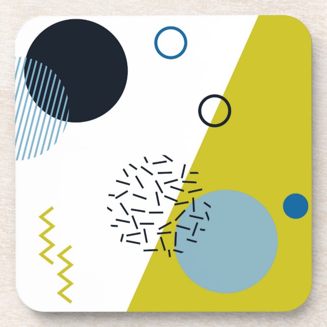 Cool, trendy, modern, Memphis green blue geometric Coaster (Front)