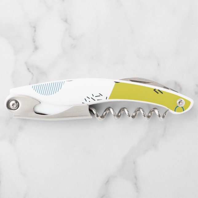 Cool, trendy, modern, Memphis green blue geometric Corkscrew (Front)