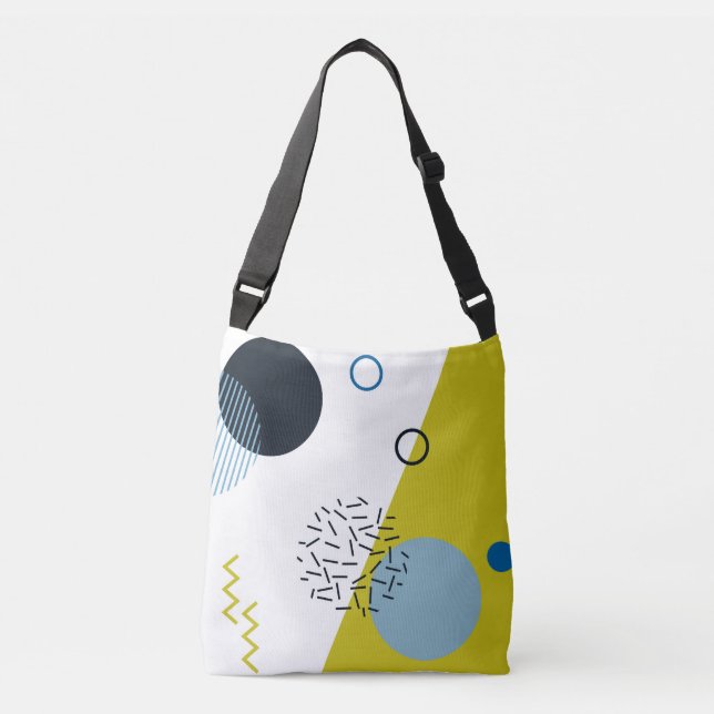 Cool, trendy, modern, Memphis green blue geometric Crossbody Bag (Front)