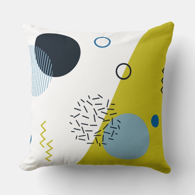 Cool, trendy, modern, Memphis green blue geometric Cushion (Front)