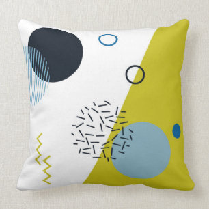 Cool, trendy, modern, Memphis green blue geometric Cushion
