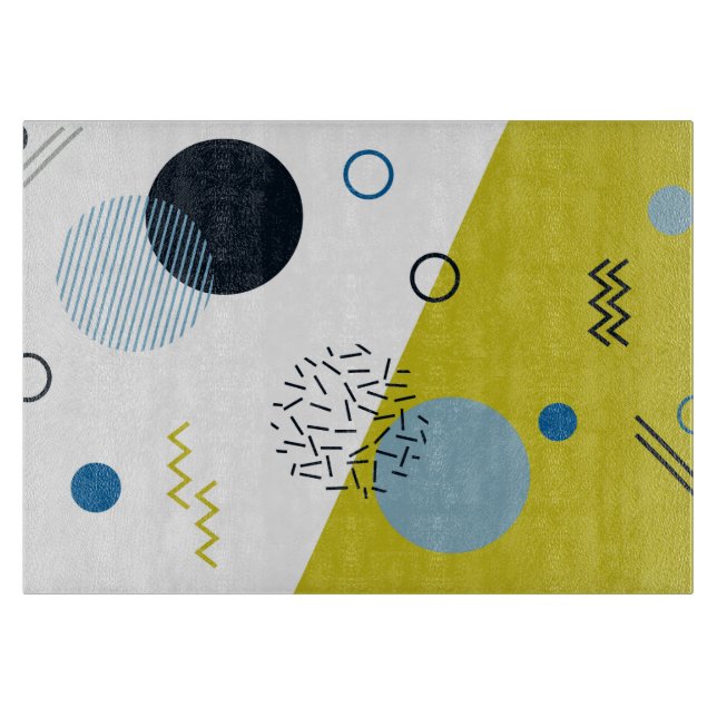 Cool, trendy, modern, Memphis green blue geometric Cutting Board (Front)