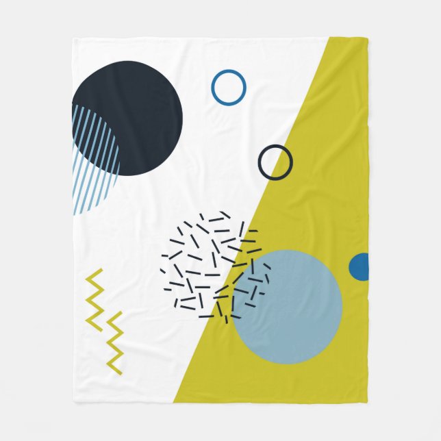 Cool, trendy, modern, Memphis green blue geometric Fleece Blanket (Front)