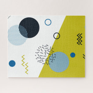 Cool, trendy, modern, Memphis green blue geometric Jigsaw Puzzle