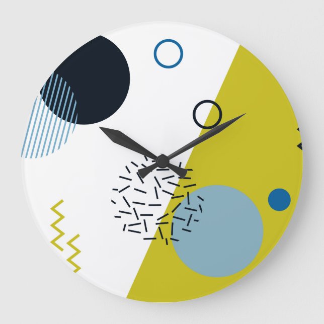 Cool, trendy, modern, Memphis green blue geometric Large Clock (Front)