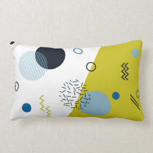 Cool, trendy, modern, Memphis green blue geometric Lumbar Cushion