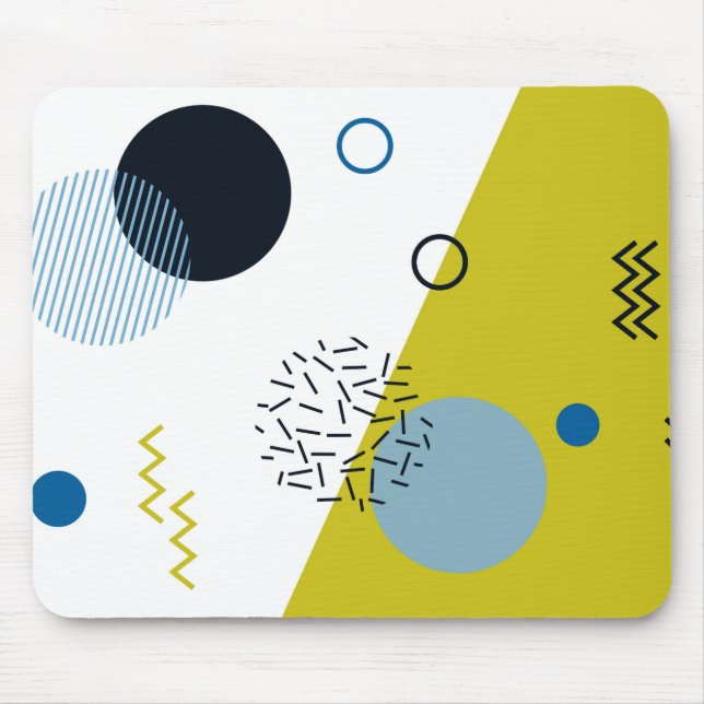 Cool, trendy, modern, Memphis green blue geometric Mouse Pad (Front)