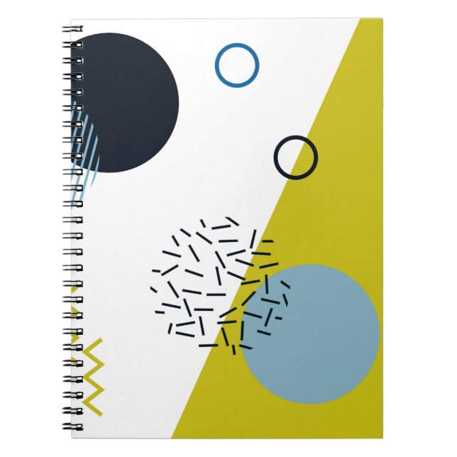 Cool, trendy, modern, Memphis green blue geometric Notebook (Front)