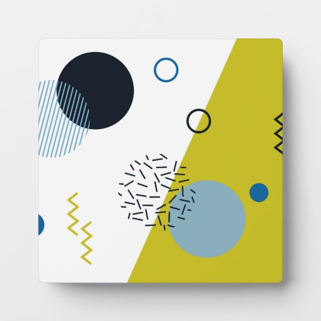 Cool, trendy, modern, Memphis green blue geometric Plaque (Front)