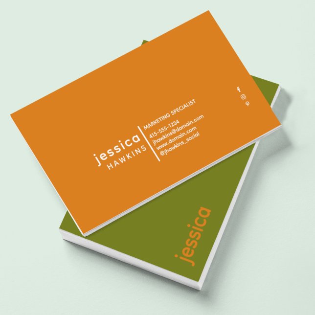 Cool Trendy Modern Olive Green & Harvest Orange Business Card (Creator Uploaded)