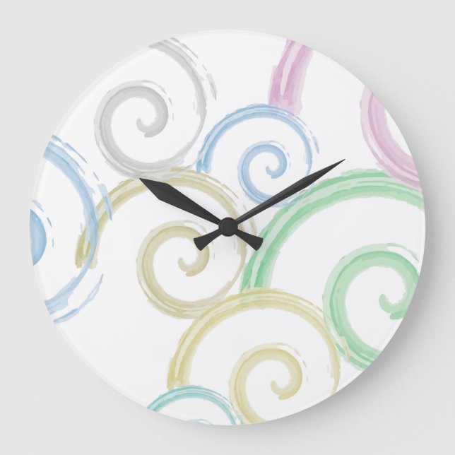 Cool, trendy, modern wave water colour brushes large clock (Front)