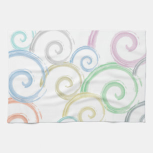 Cool, trendy, modern wave water colour brushes tea towel
