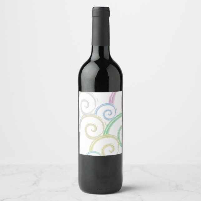Cool, trendy, modern wave water colour brushes wine label (Front)