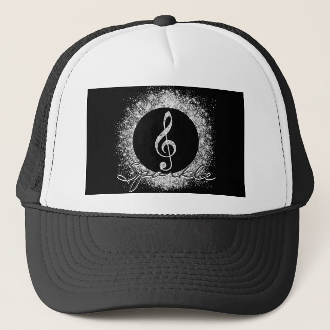 Cool Trendy Music Treble Clef Glitter Sparkles  Trucker Hat (Front)