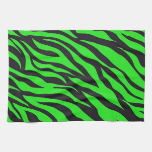 Cool Trendy Neon Lime Green Zebra Stripes Pattern Tea Towel