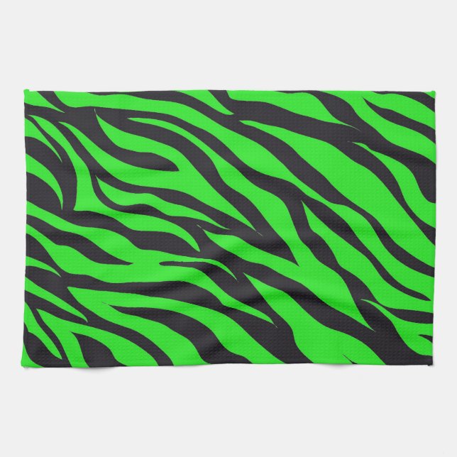 Cool Trendy Neon Lime Green Zebra Stripes Pattern Tea Towel (Horizontal)