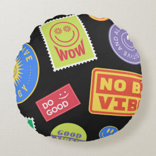 Cool Trendy Patches Design. Abstract background wi Round Cushion