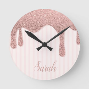Cool Trendy Pink Glitter Round Clock