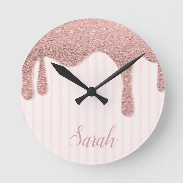 Cool Trendy Pink Glitter Round Clock (Front)