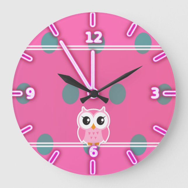 Cool Trendy Polka Dots With Cute Owl Large Clock (Front)