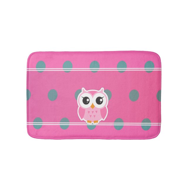 Cool Trendy Polka Dots With Cute Owl-Personalised Bath Mat (Front)