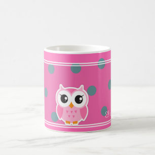 Cool Trendy Polka Dots With Cute Owl-Personalised Coffee Mug