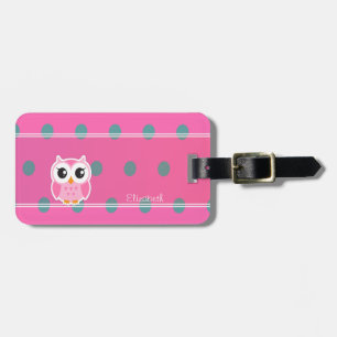 Cool Trendy Polka Dots With Cute Owl-Personalised Luggage Tag