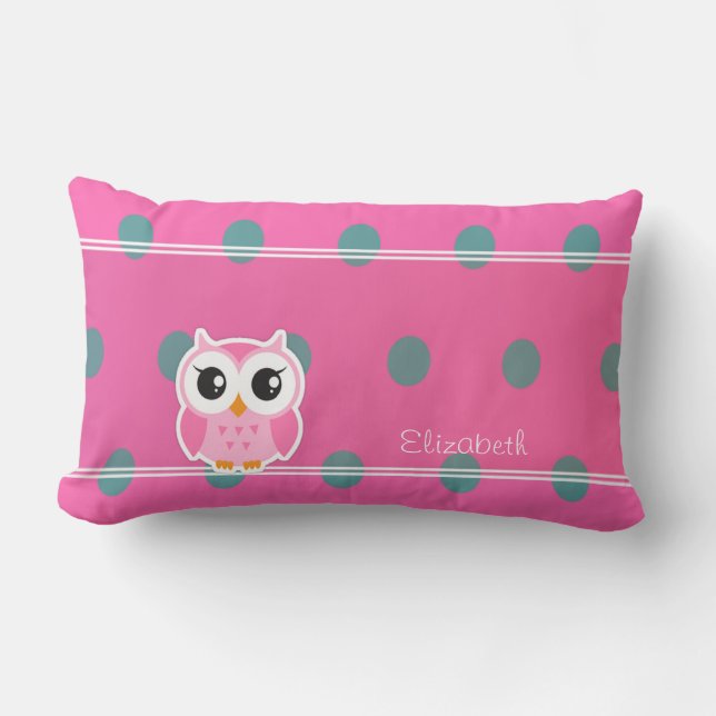 Cool Trendy Polka Dots With Cute Owl-Personalised Lumbar Cushion (Front)