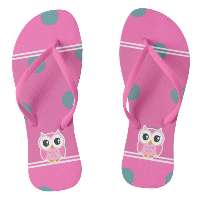 Cool Trendy Polka Dots With Cute Owl Thongs (Footbed)