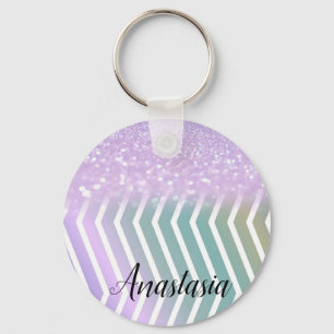 Cool Trendy Purple Glitter Key Ring