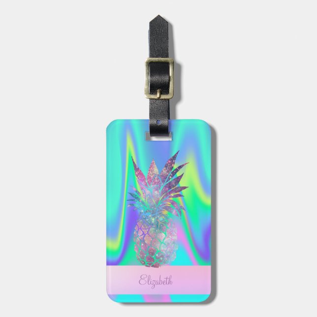 Cool Trendy Stripe Pineapple Holographic Luggage Tag (Front Vertical)