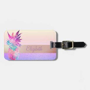 Cool Trendy Striped, Colourful Pineapple Luggage Tag