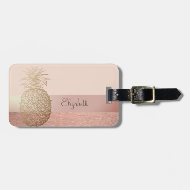 Cool Trendy Striped,Gold Pineapple Luggage Tag (Front Horizontal)