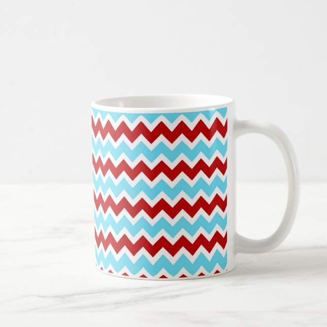 Cool Trendy Teal Turquoise Red Chevron Zigzags Coffee Mug (Right)