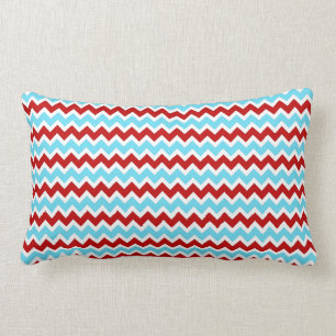 Cool Trendy Teal Turquoise Red Chevron Zigzags Lumbar Cushion