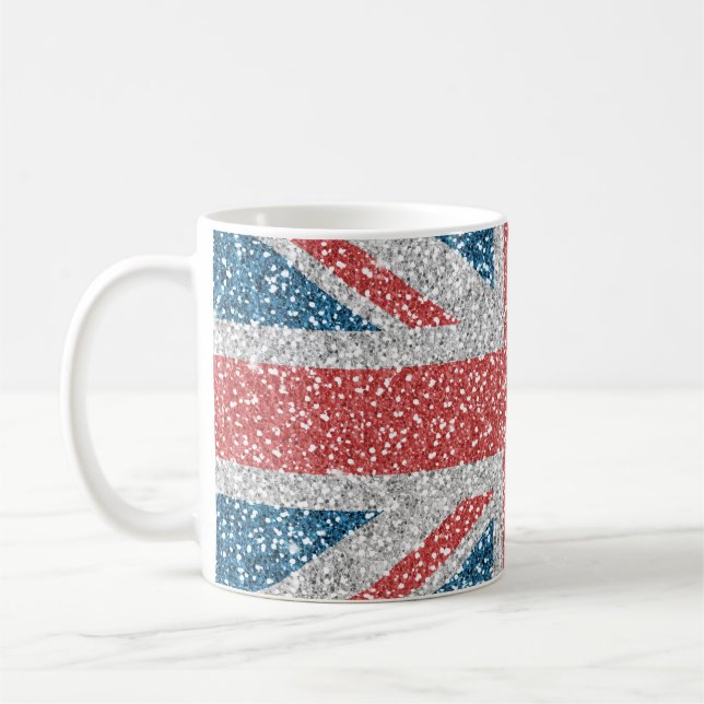 Cool trendy U.K. Union Jack flag faux glitter Coffee Mug (Left)