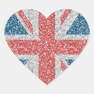 Cool trendy U.K. Union Jack flag faux glitter Heart Sticker