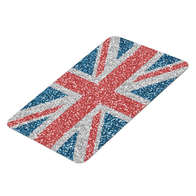 Cool trendy U.K. Union Jack flag faux glitter Magnet (Left Side)